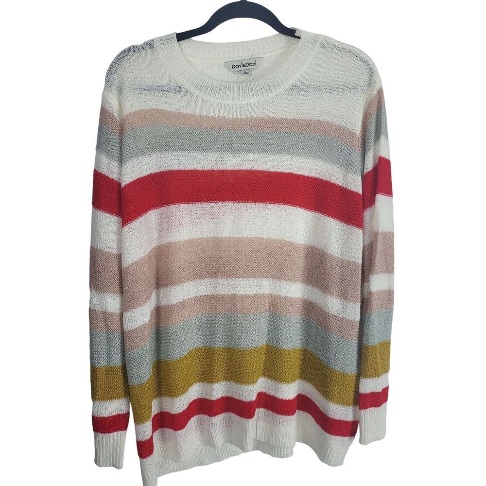 Davi & Dani Sweater L Womens Multicolor Striped Long Sleeve Crew Neck Pullover